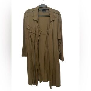 Olive Green Open Cardigan Duster Trench Coat w/ Belt
